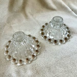 Vintage Anchor Hocking Boopie Beaded Bubble Foot Candle Holders